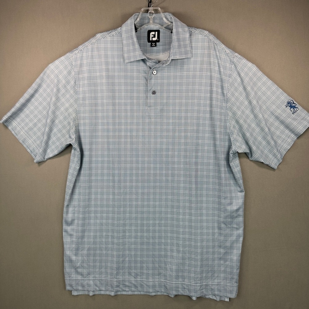 FootJoy Polo Shirt Mens L Blue Check Excellent FHCC Golf Performance Activewear
